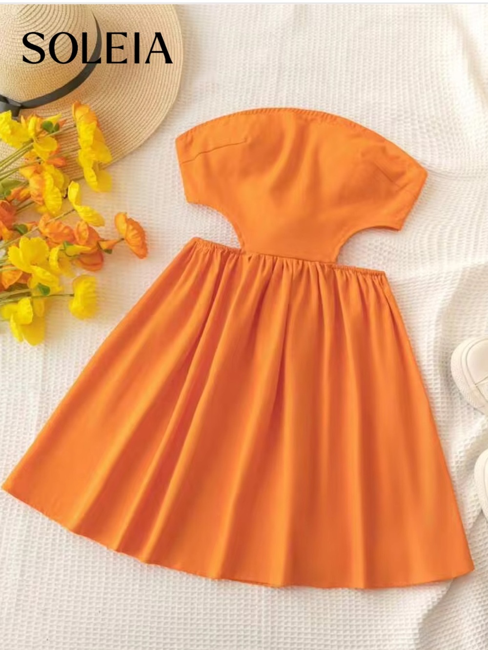 SHEIN Tennessee Orange Cutout Waist Casual Dress